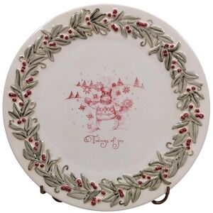 Amscan Holiday Traditions Plate Cream Snowman Tidings of Joy Christmas Tablewear